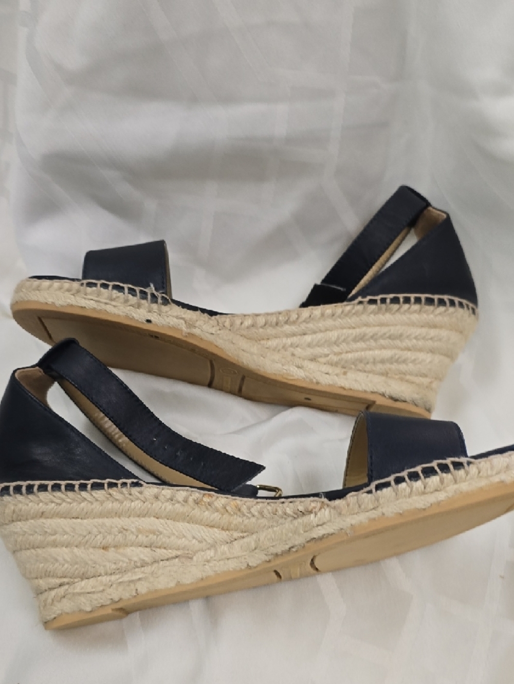Talbots Indigo Navy Leather Espadrille Wedge Sandals with Ankle Strap - Picture 8 of 12